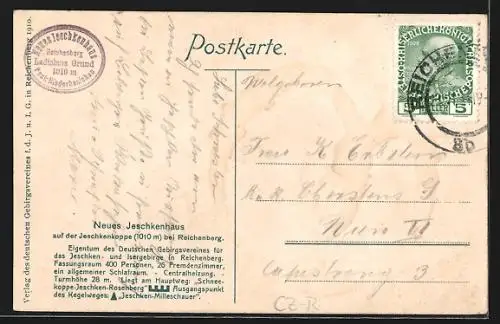 AK Reichenberg / Liberec, Jeschkenhaus auf dem Jeschken