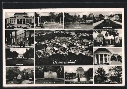 AK Franzensbad, Adlerquelle, Dankwarte, Salzquelle, Goethe-Denkmal