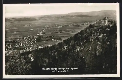 AK Kynast /Riesengebirge, Die Burgruine mit Blick auf Hermsdorf