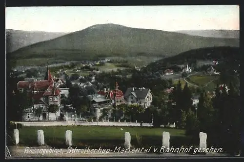 AK Schreiberhau-Mariental, Teilansicht vom Bahnhof gesehen