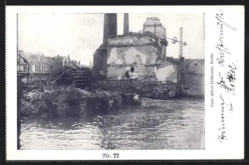 AK Rethel, Uferpartie an der zerstörten Wassermühle