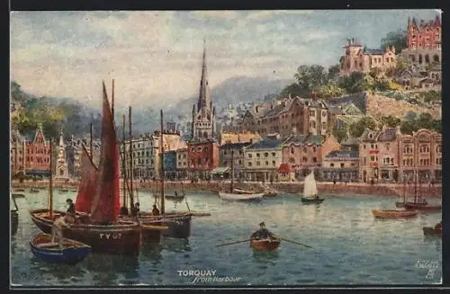 Künstler-AK Torquay, Panorama from Harbour