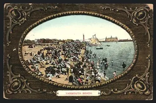 Präge-AK Great Yarmoth, Strandpartie, Passepartout