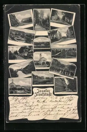 AK Josefstadt / Josefov / Jaromer, Ortsansicht mit Kirche, Fluss- & Strassenpartie