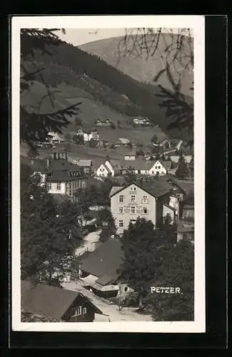 AK Petzer i. B. / Pec, Berghotel mit Ortspanorama