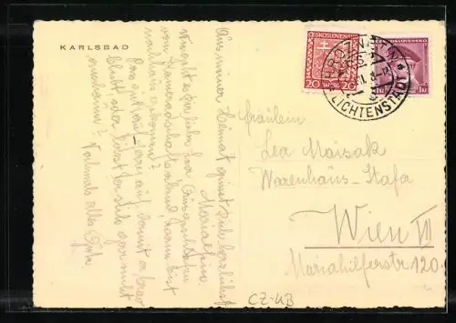 AK Karlsbad, Strassenpartie am Fluss