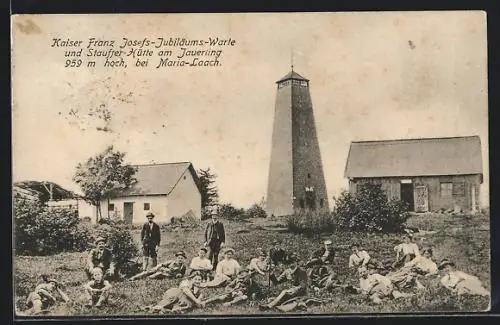 AK Stauffer-Hütte am Jauerling mit Kaiser Franz Josefs-Jubiläums-Warte