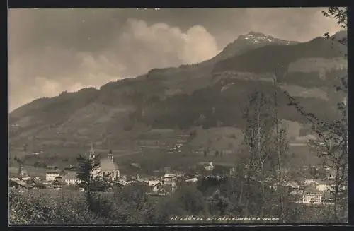 AK Kitzbühel, Ortspartie mit Kirche und Kitzbüheler Horn