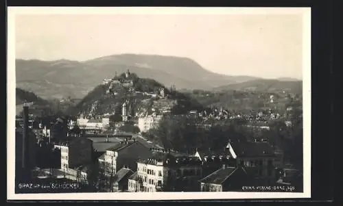 AK Graz, Ortsansicht mit dem Schöckel