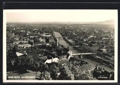 AK Graz, Blick vom Schlossberg auf den Ort