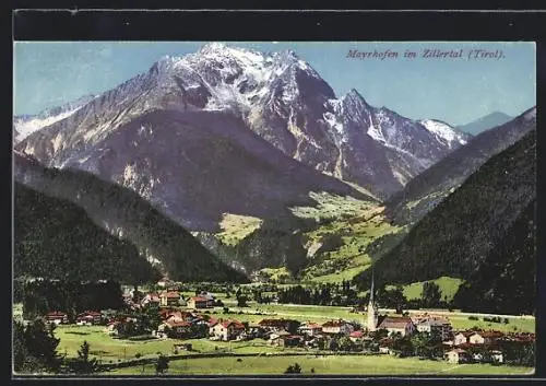 AK Mayrhofen im Zillertal, Ortspartie mit Kirche