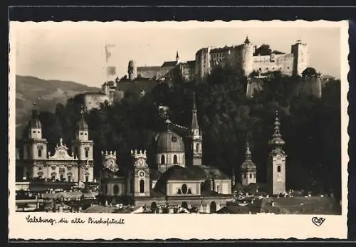 AK Salzburg, Teilansicht mit Schloss und Kathedrale
