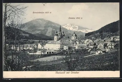 AK Mariazell, Ortsansicht mit Oetscher