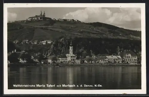 AK Marbach a. d. Donau, Ortsansicht mit Wallfahrtskirche Maria Taferl