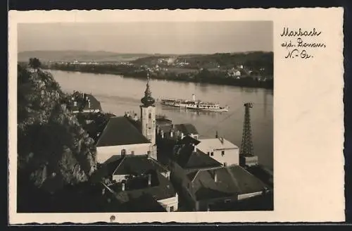 AK Marbach a. d. Donau, Ortsansicht mit Raddampfer