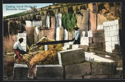 AK Bermuda, Cutting Coral blocks for Bermuda homes