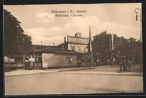 AK Mülhausen i. E., Eingang zum Bahnhof