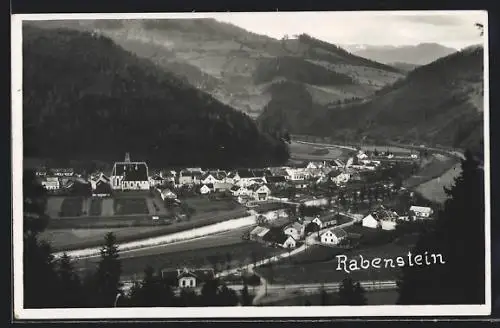 AK Rabenstein, Ortsansicht im Tal vom Berg aus