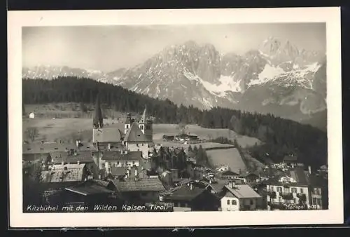 AK Kitzbühel, Ortsansicht mit dem Wilden Kaiser