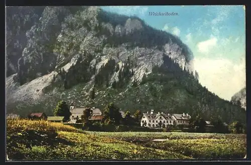 AK Weichselboden, Ortsansicht am Fusse eines Berges