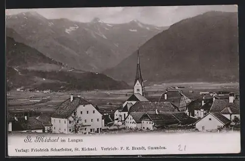 AK St. Michael im Lungau, Gesamtansicht mit Kirche und Gebirgswand