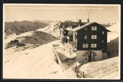 AK Ebensee, Berghotel Feuerkogel mit Dachstein im Winter