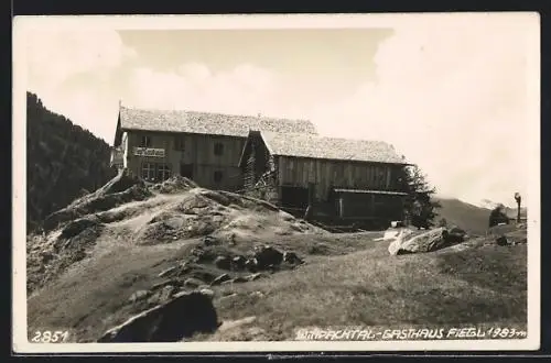 AK Sölden im Windachtal, Blick auf das Gasthaus Fiegl