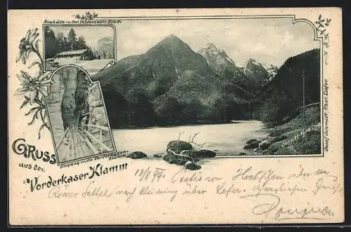 AK St. Martin bei Lofer, Almhütte in der Vorderkaser Klamm, Eingang in die Vorderkaser Klamm