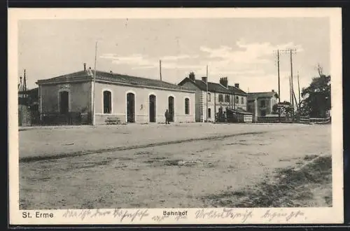 AK St. Erme, Partie am Bahnhofsgebäude