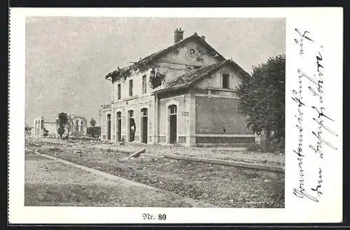AK Loivre, teilweise zerstörter Bahnhof