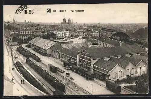 AK Dijon, Vue Générale mit Bahnhof und Güterwaggons