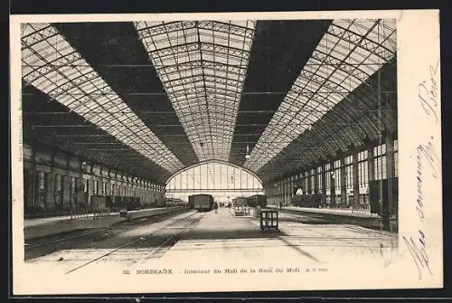 AK Bordeaux, Interieur du Hall de la Gare du Midi, Bahnhof