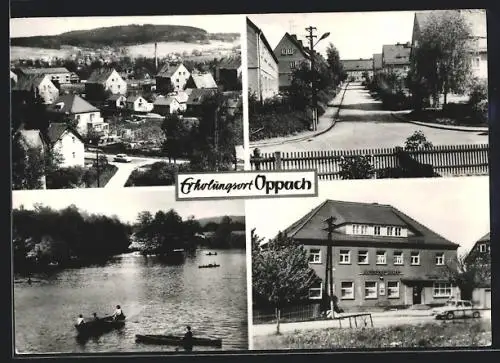 AK Oppach /Löbau, Ortspartien, Seepartie mit Ruderbooten, Gasthaus Heiterer Blick