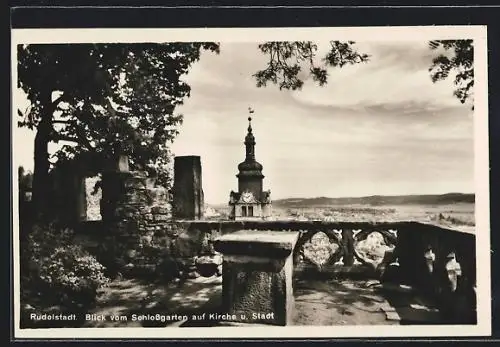 AK Rudolstadt, Blick vom Schlossgarten auf Kirche und Stadt