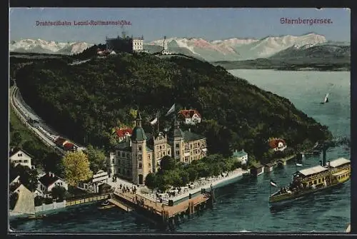 AK Leoni /Starnbergersee, Hotel mit Drahtseilbahn Leoni-Rottmannshöhe