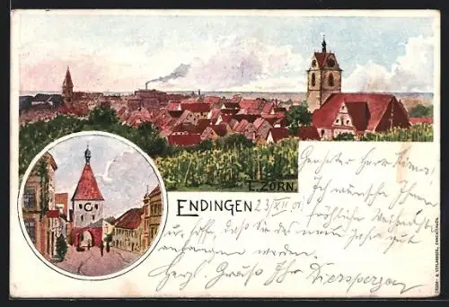 Künstler-AK Ludwig Zorn: Endingen / Kaiserstuhl, Teilansicht, Tor