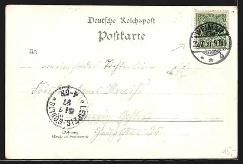 Lithographie Weimar / Thür., Teilansicht aus der Vogelschau, Schloss, Kriegerdenkmal, Putten