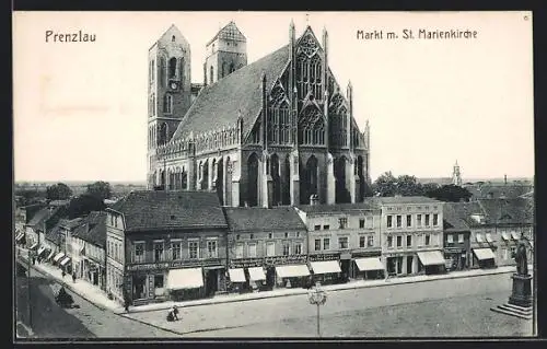 AK Prenzlau, Markt mit St. Marienkirche