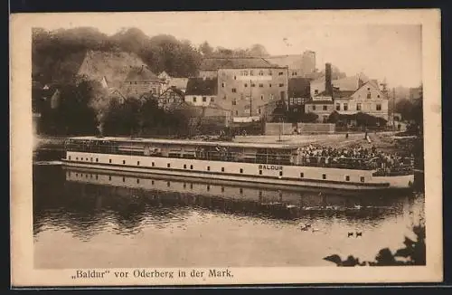 AK Oderberg i. d. Mark, Dampfer Baldur vor der Ortschaft