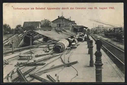 AK Appenweier, Verheerung am Bahnhof durch das Unwetter 1905