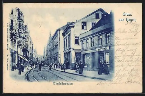 AK Hagen / Westf., Elberfelderstrasse mit Strassenbahn