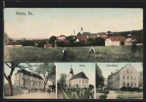 AK Kittlitz / Sa., Obere Schule, Kirche, Kirch-Schule