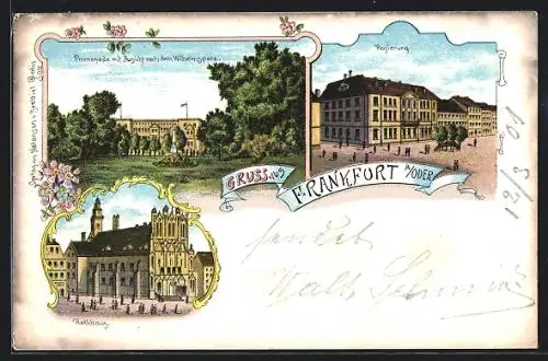 Lithographie Frankfurt, Regierung, Rathaus, Promenade mit Blick zum Wilhelmsplatz