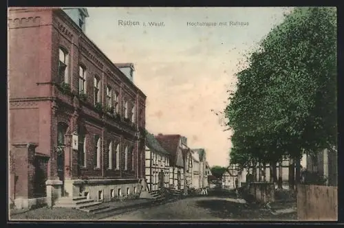 AK Rüthen i. Westf., Hochstrasse mit Rathaus