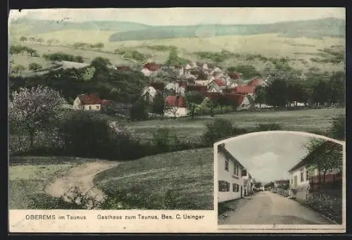 AK Oberems / Taunus, Gasthaus zum Taunus, Ortsansicht im Frühling