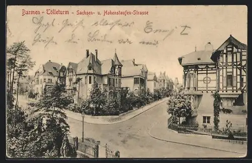 AK Barmen, Tölleturm, Ecke Sachsen- und Hohenstaufen-Strasse aus der Vogelschau
