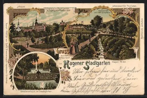 Lithographie Hagen i. W., Restaurant Hagener Stadtgarten