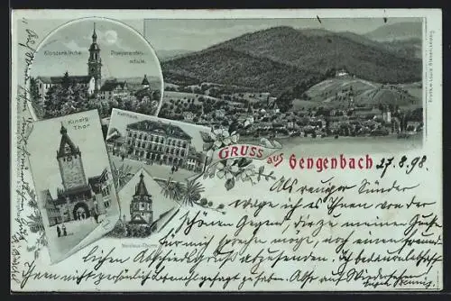 Mondschein-Lithographie Gengenbach, Rathhaus, Nicolaus-Thurm, Kinzig-Thor, Gesamtansicht