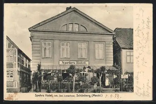 AK Schönberg / Meckl., Spehr`s Hotel, Inh. Jon. Lenschow