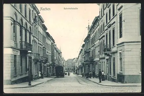 AK Aachen, Partie in der Bahnhofstrasse mit Hotel-Restaurant Bruxelles